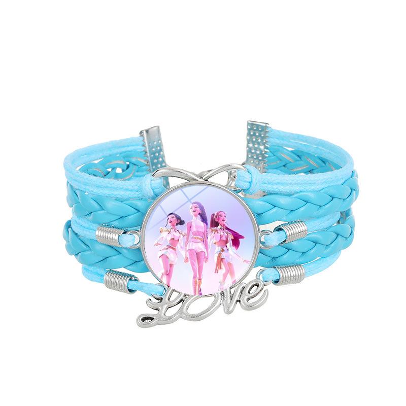1Pc Demon Hunters KPOP Cartoon Time Gem Bracelet, Leather Braided Blue Multi Layer