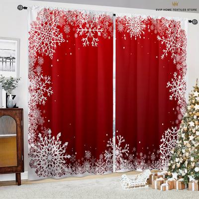 Christmas Cartoon Print Curtain, Snowflake Ball, Red Car, Bedroom, Restaurant, New Year, Holiday Party Decoration, 2 Pcs