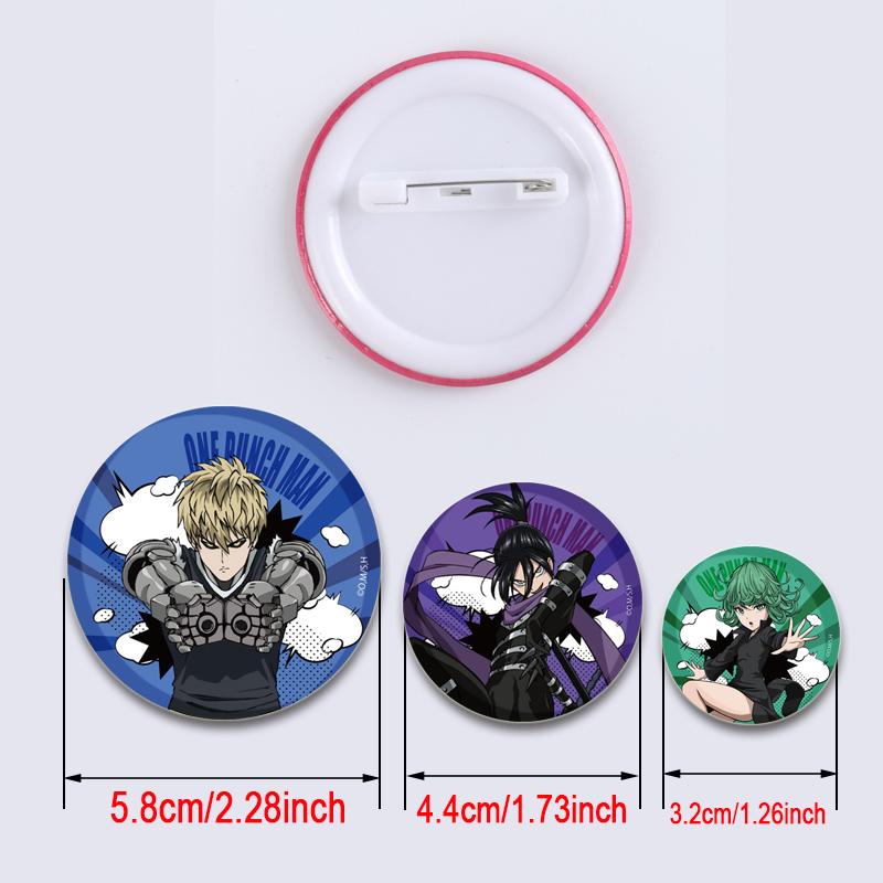 32/44/58mm Saitama Broche de Figura de Desenho Animado Redondo One Punch Man Anime Pins Cosplay Emblema Ornamento de Peito Bolsa Roupas Jóias Acessórios Presentes