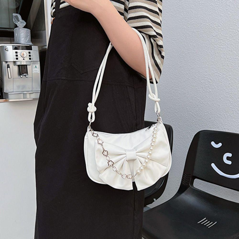 Solid Color Bowknot Shoulder Bucket Bag Korean Style Bow Tote Bag Women Armpit Bag  Office Worker