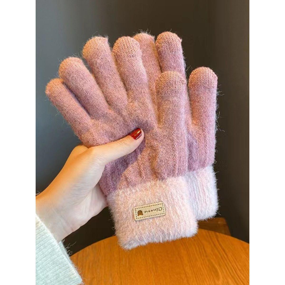 

Cute Plush Knitted Gloves for Women In Autumn and Winter Warm Touch Screen Gloves One size
