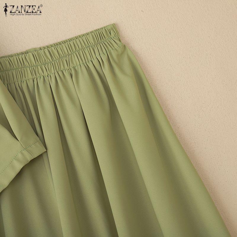 ZANZEA Damen Kurzarmbluse und Lange Röcke Sommer Zweiteilige Anzugsets