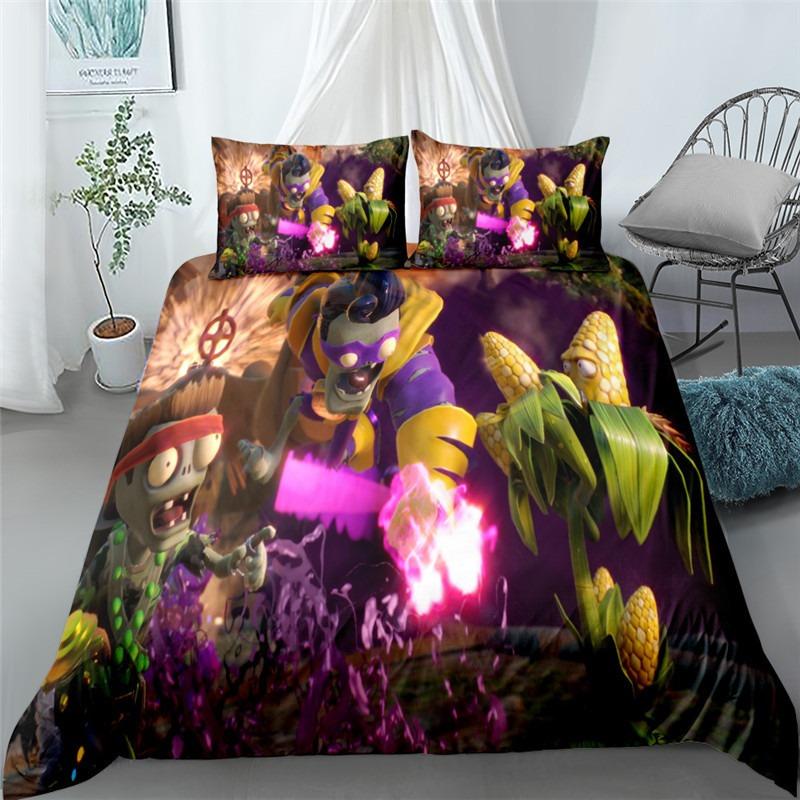 Hot Sale Exquisite 3D Plants Vs Zombies Wallpaper Gamer Printing Bedding Set Duvet Cover Comforter Bed Adult Youth Girls Gift