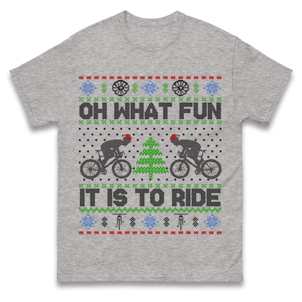 Oh What Fun It Is To Ride Bicycle Christmas T Shirt Funny Bike Cycling Xmas Tee