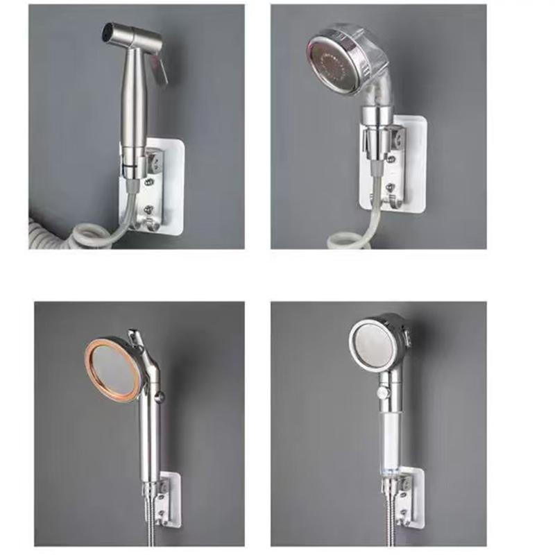 2pc Bathroom Adhesive Adjustable Wall Mount Shower Nozzle Holder Bracket No Drilling