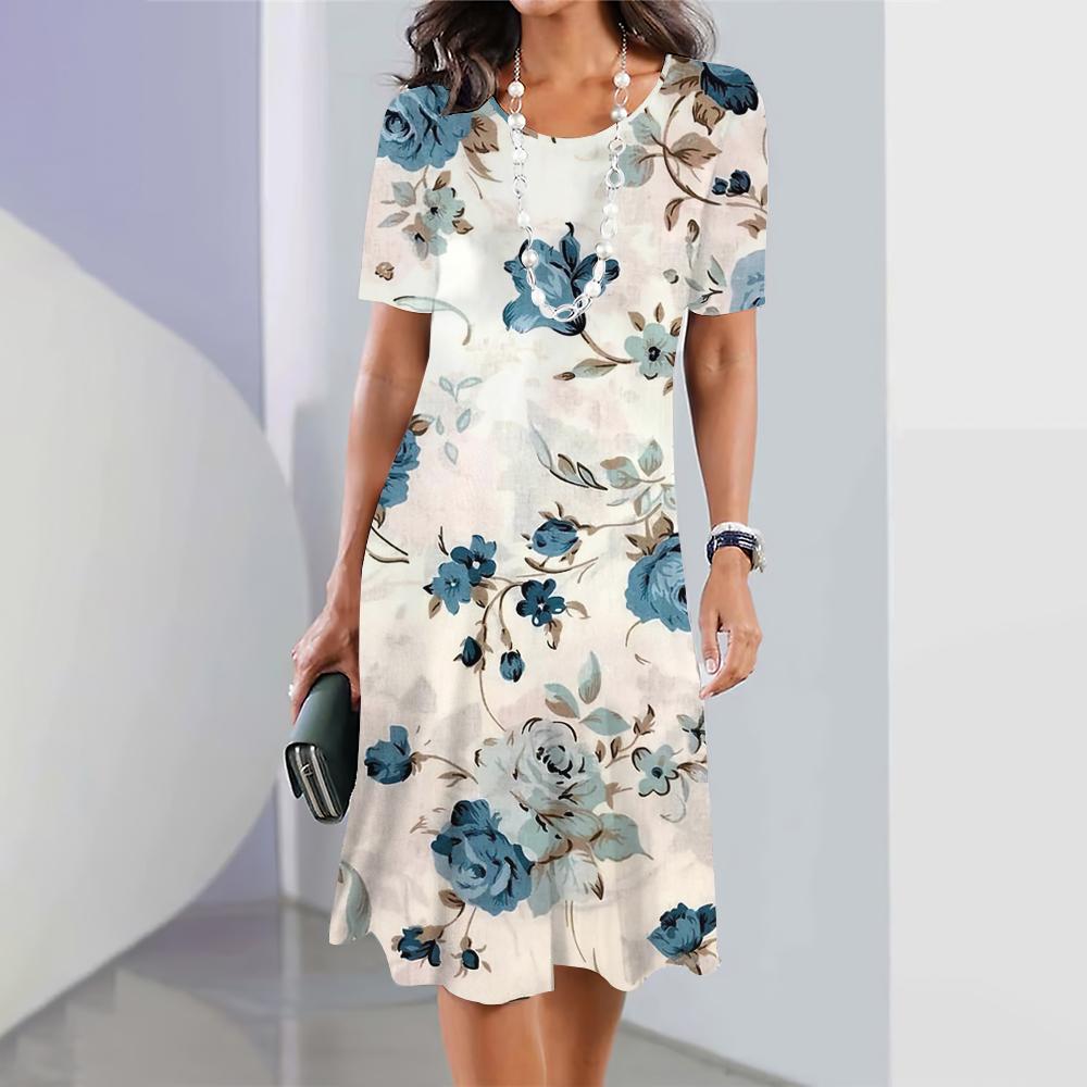 2025 Women's Dresses Floral Print Summer Elegant Dresses Female Short Sleeve Dress Fashion Casual Daily Clothes