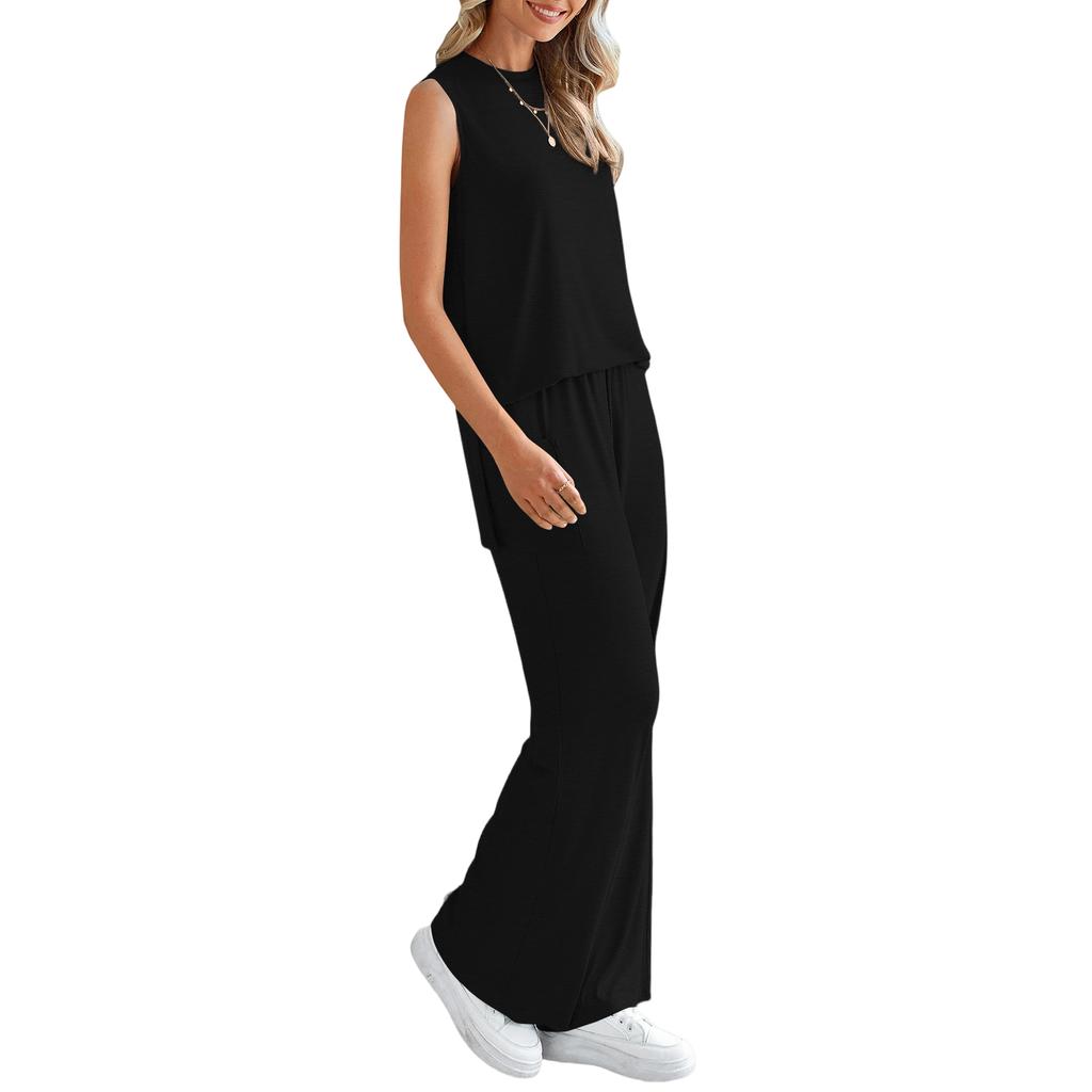 Women's Color Casual Fashion Sleeveless Vest And Pants Two-piece Set