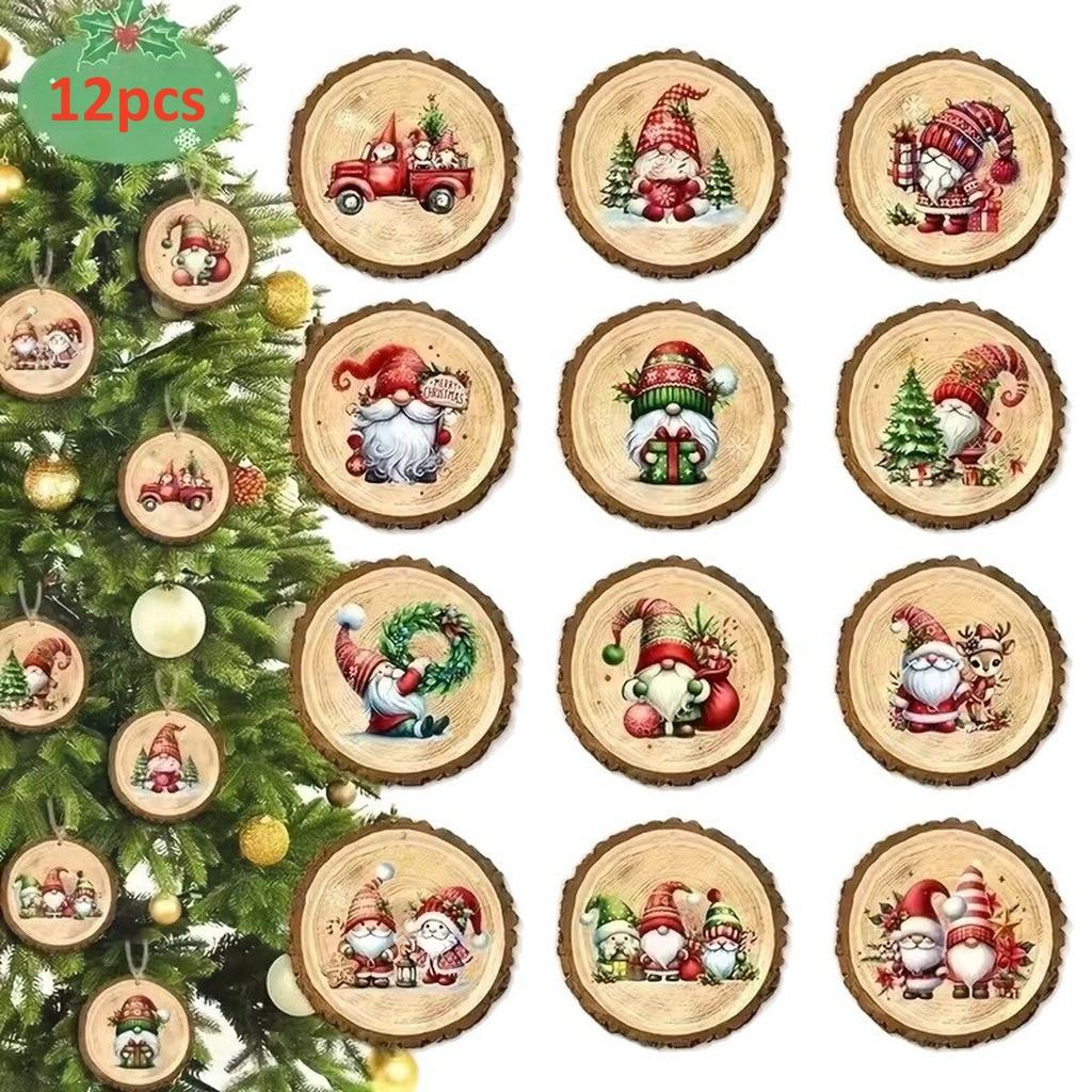 Round Wooden Ornaments Natural Gnome Christmas Ornaments Christmas Tree Ornaments Round Holiday Hanging Decor For Valentines Day