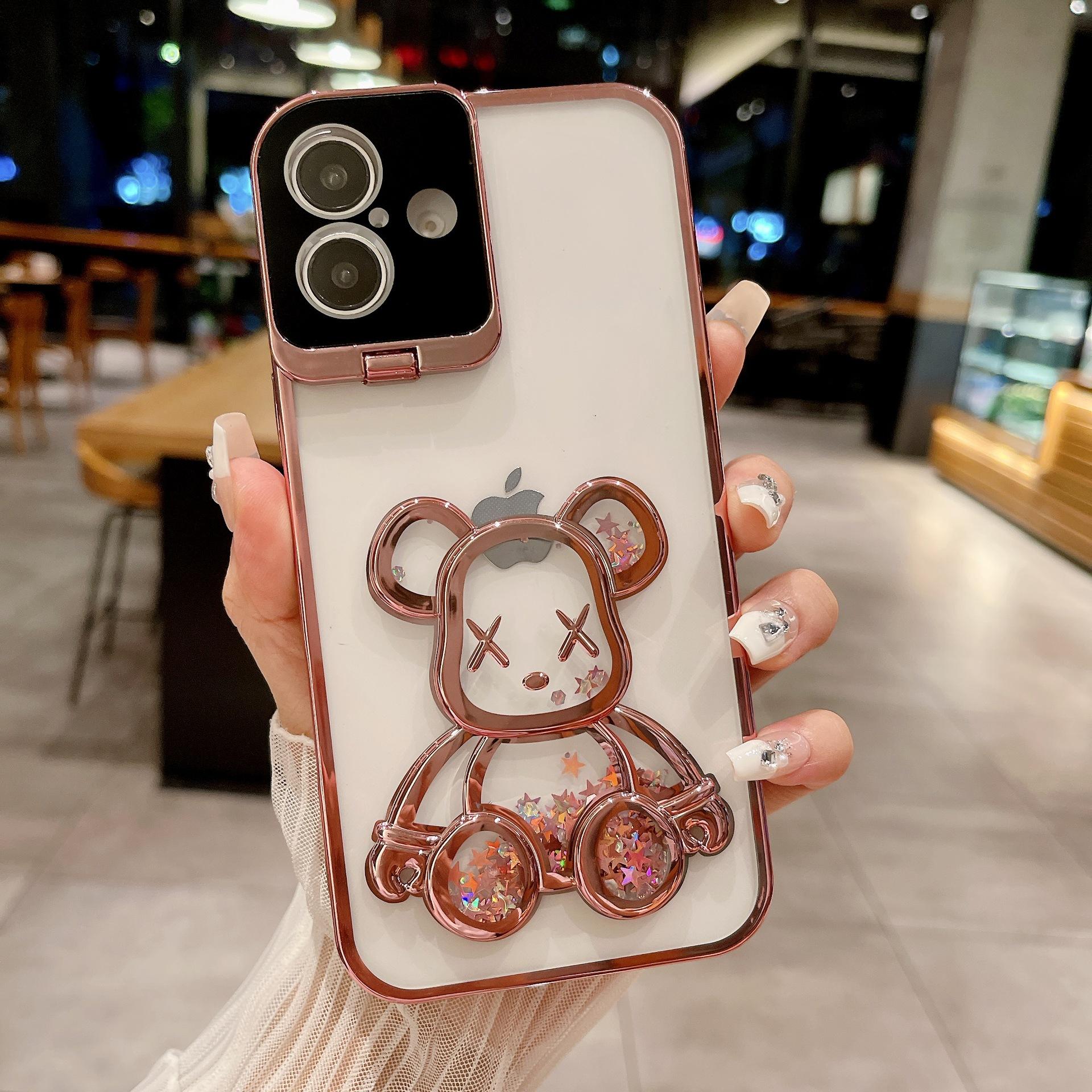 

Зыбучий песок Жестокий медведь Подходящий Чехол для мобильного телефона IPhone 16 Прозрачный Apple 16 ProMax Защитный чехол с подставкой для объектива для женщин iPhone16plus розовый