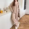 Loose casual style knitted suit women's autumn and winter new large size V-neck sweater wide-leg pants two-piece set