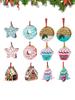 Wooden Christmas Ornaments 24 Pieces Party Decoration 2D Double-Sided Printing Donut Cake Christmas Tree Decorations for Winter