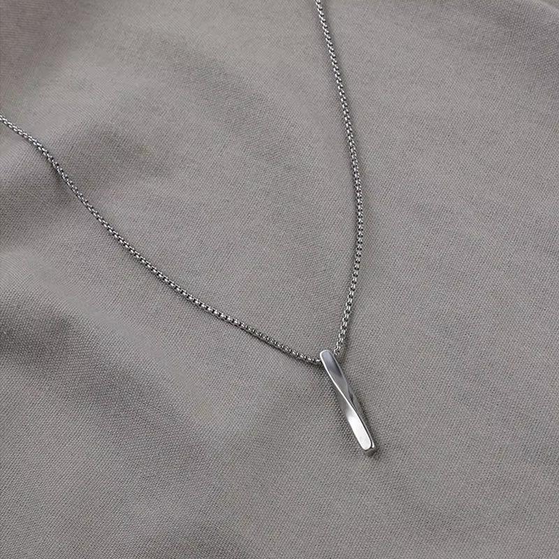 Fashion Stainless Steel Curved Bar Necklace Unisex Double Chain Metal Pendant Accessory