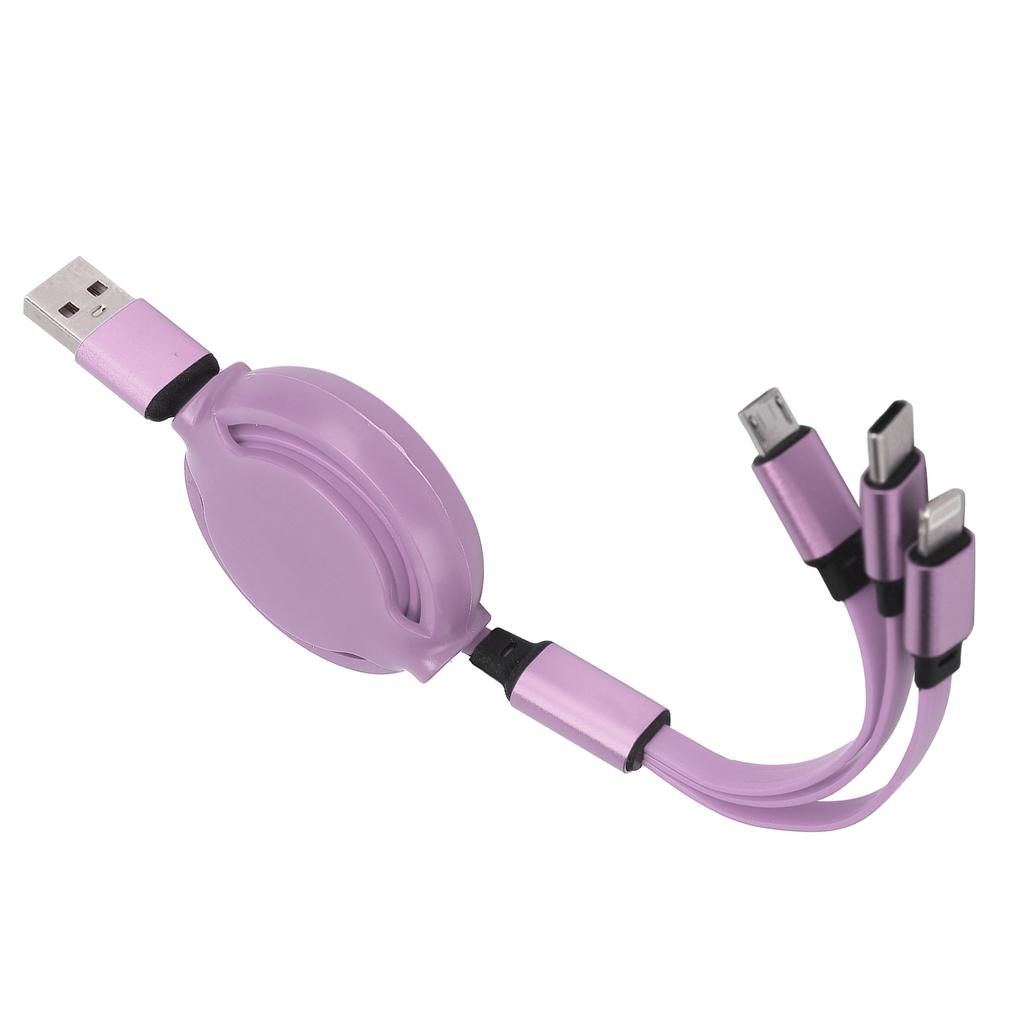 3 in 1 Multi Retractable Charger Cable 3A with TypeCfor IOSfor Android Connector(Purple )