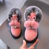 Girls Winter Snow Boots Plush Fur Collar Heart Bow Cutouts Cozy Mid Calf Zipper Thick Sole Pink Red Black Grey Festive Outfits Faux Fur Lining