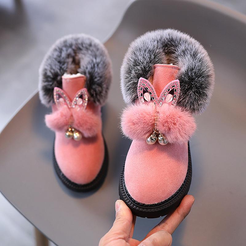 Girls Winter Snow Boots Plush Fur Collar Heart Bow Cutouts Cozy Mid Calf Zipper Thick Sole Pink Red Black Grey Festive Outfits Faux Fur Lining