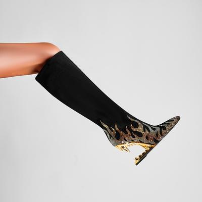 Fashion Kaky's New Pointed Rhinestone Wolf Teeth High Heel Women's Boots Large Long Boots High Barrel Boots Fashion Boots