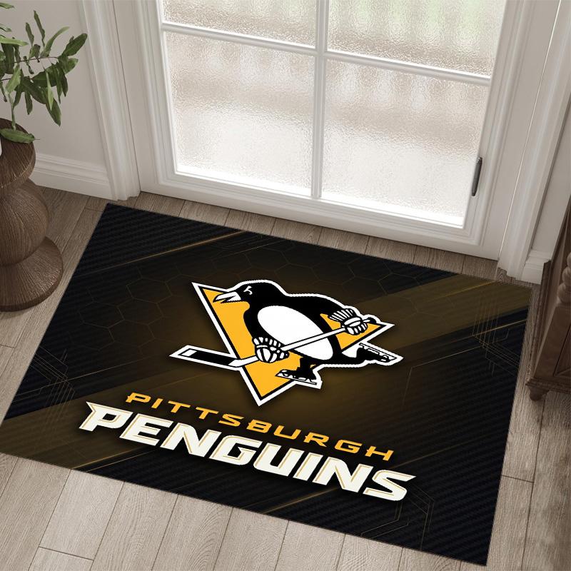 Pittsburgh Penguins Design Crystal Velvet Carpet Cozy Non?Slip Printed Rug For Bedroom Living Room Entrance