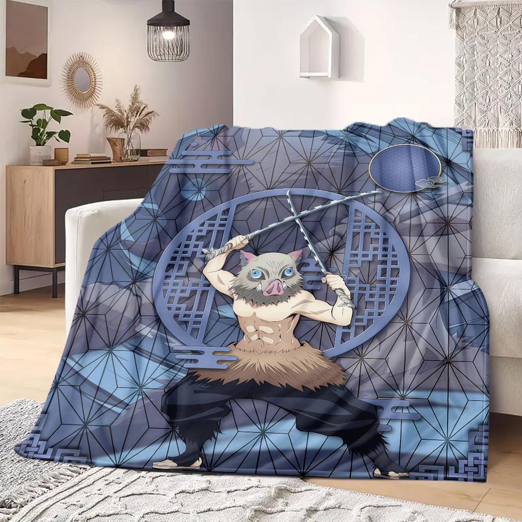 Demon Slayer Art Flannel Blanket Creative Print Great For Sofa Bedroom Chair Bed Picnic Travel -HE30