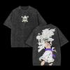 ONE PIECE Anime Nika Luffy Gear5 Harajuku Retro Cotton Washed T-shirt Men Streetwear Oversized Women Short Sleeves Top