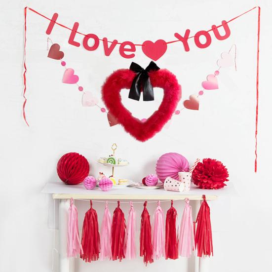 Valentinstag Herz Girlande Türbanner Festliche Partydeko für Wand Fenster Kunststoff Innen Außen Dekoration für Romantische Feier