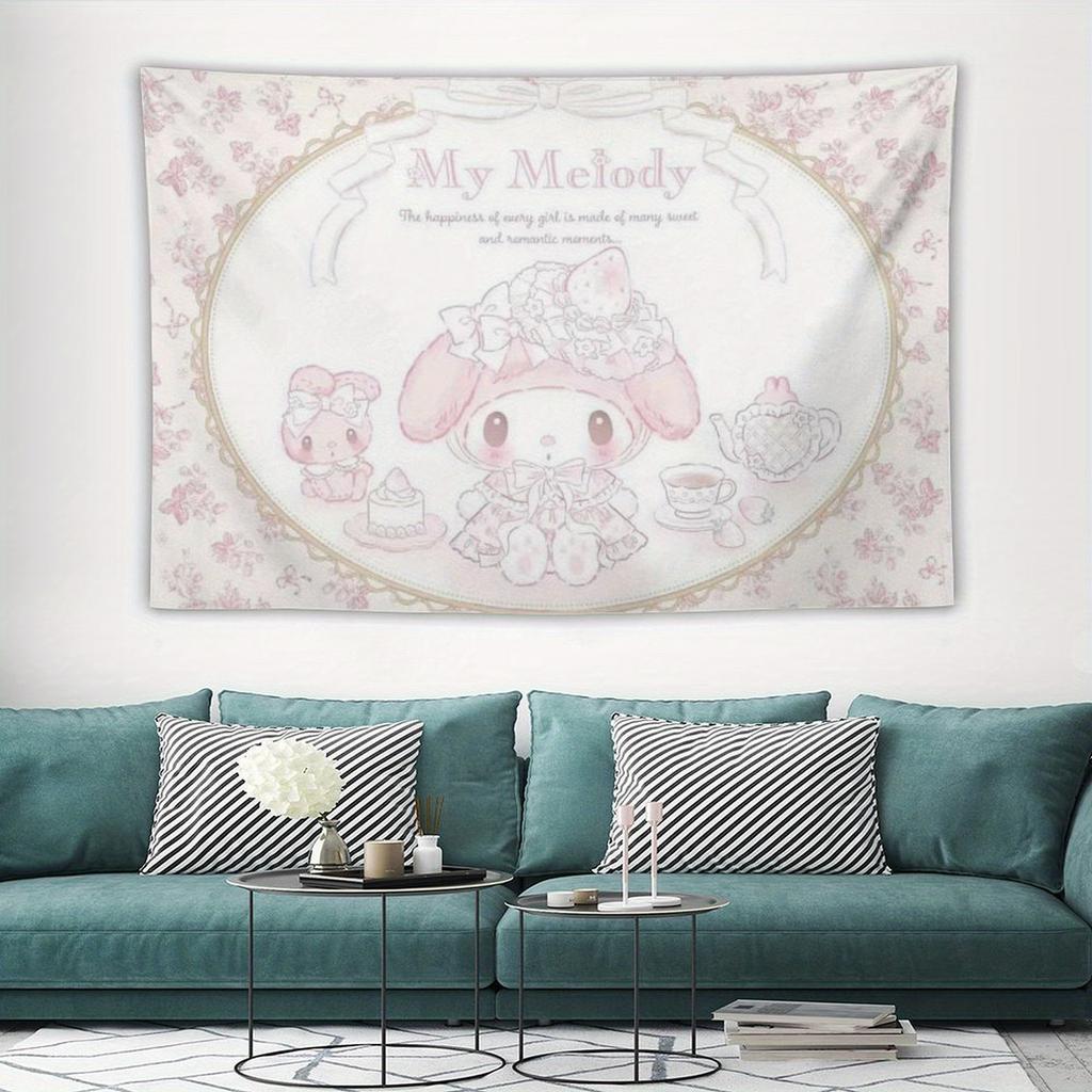 1pc Pink Floral My Melody Tapestry 2D Single Print Easy Hang Room Decor Daily Living Space Decorative Indoor Event Use Tapestry