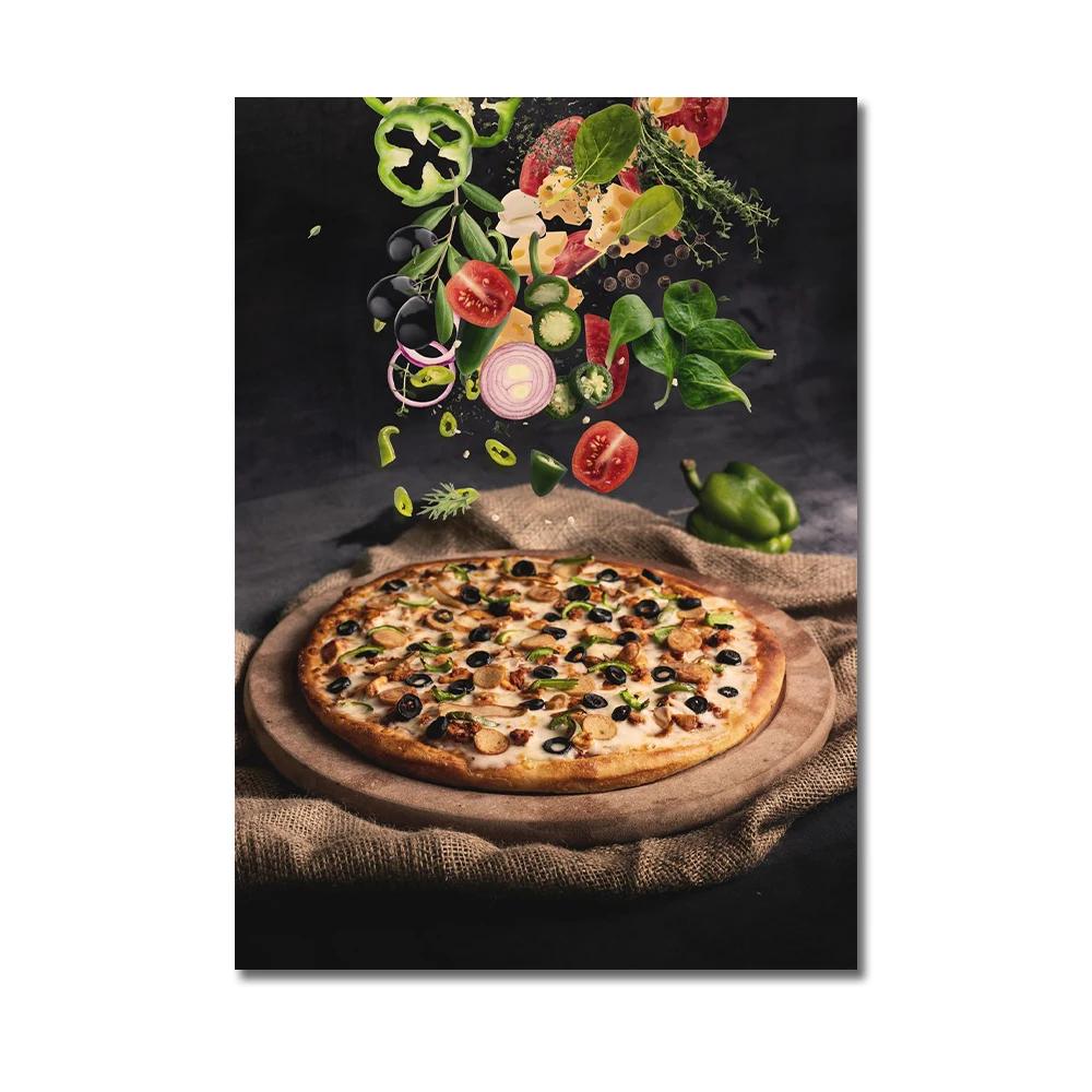 Köksposter Pizza Biff Sallad Hamburgare Burrito Bilder Restaurang Väggkonst Tryck Västkök Canvasmålning Ingen Ram