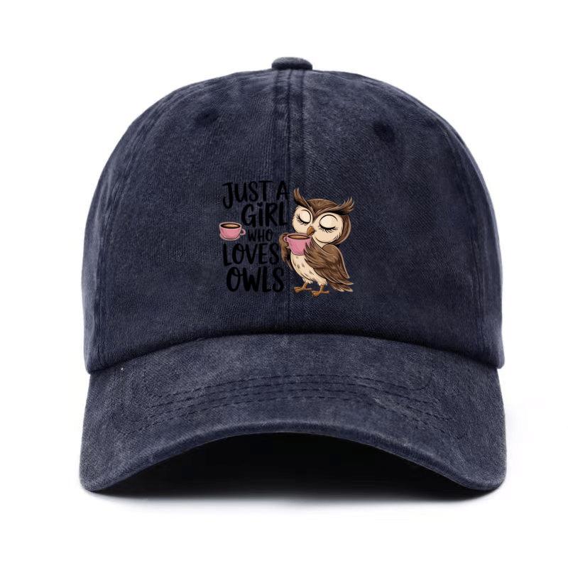 Süße Eule trinkt Kaffee Baseballkappe Nur ein Mädchen, das Eulen liebt Baumwolle Verstellbare Kappe Lässig