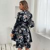 EastRogue Women's Vintage Floral Print Long Sleeve V-Neck High Waist Casual Dresses