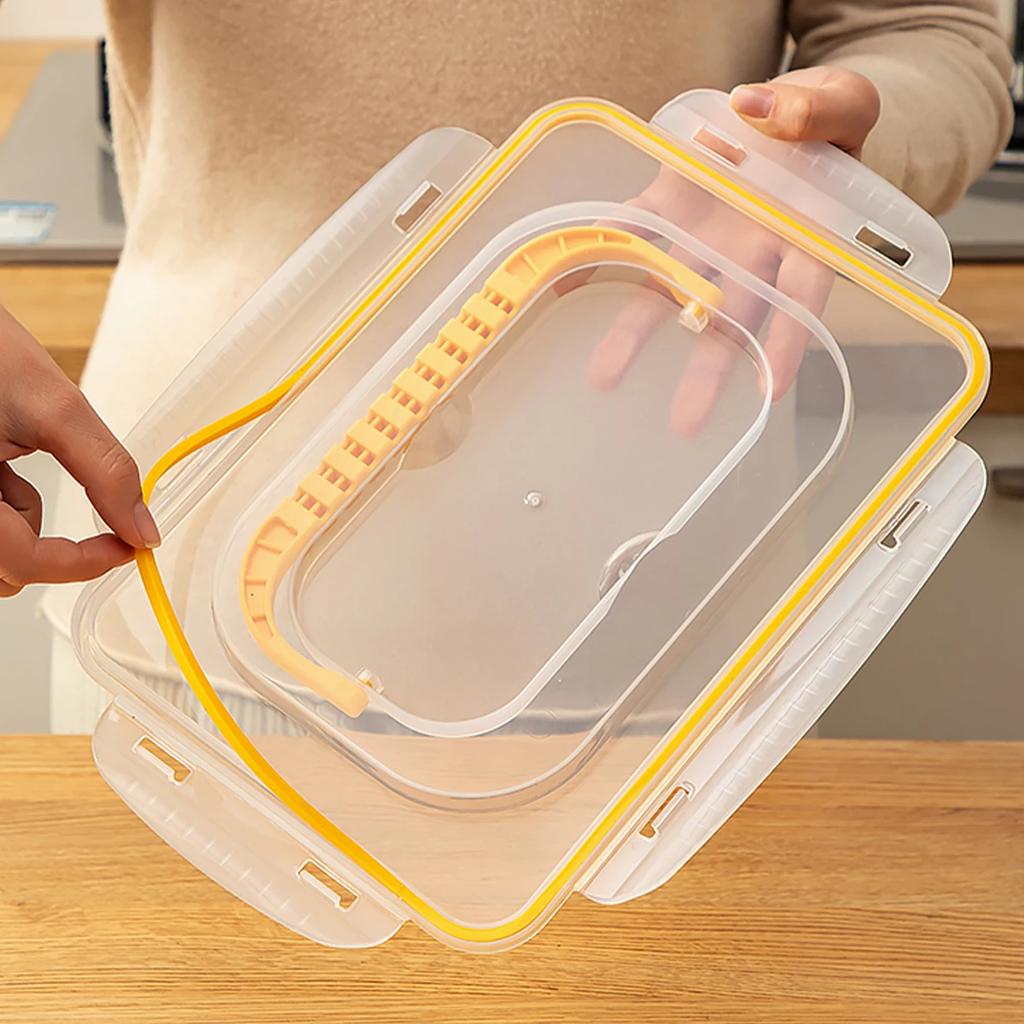 Large Capacity Divided Storage Box With Lid Portable Organizer Box For Spice Transparent Fresh-Keeping Box With Handle