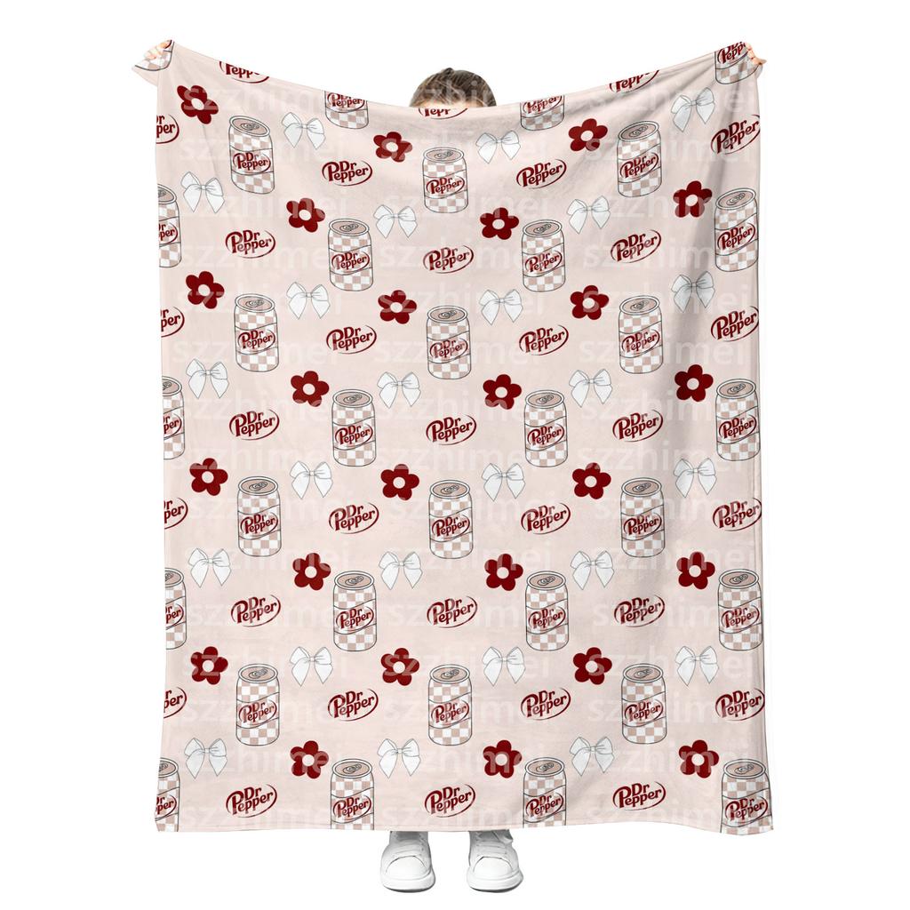 New Customizable Printing Trendy Fashion Soft Drink Dr Peppers Dr.Peppered Fleece Flannel Throw Blankets