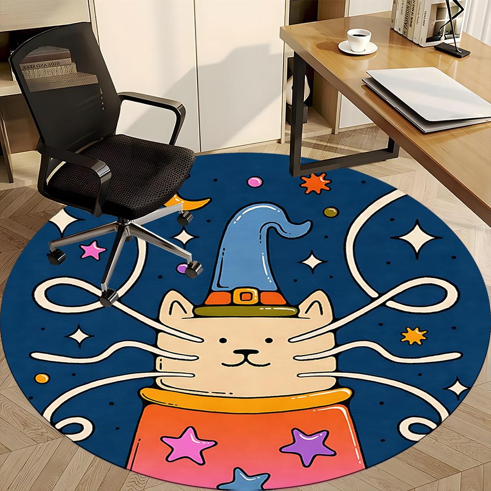 1pc Witch Cat Office Round Area Rug, Indoor Mat Suitable ForOffice, Under Office Chairs Bedroom Living Room Home Decor, Room Deco q044