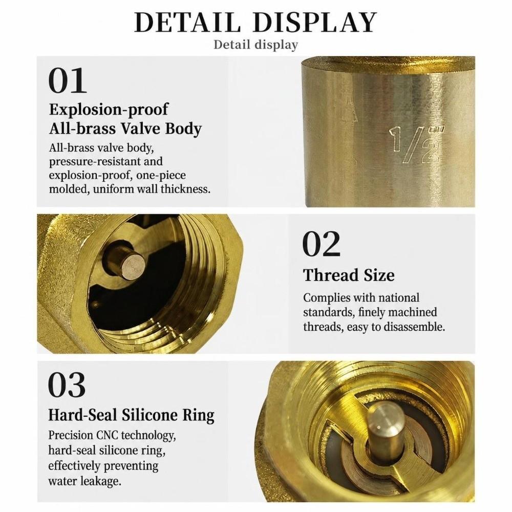 BSPT Thread Brass Check Valve Male To Mal Spring Check Valve Durable Pipe Check Valve