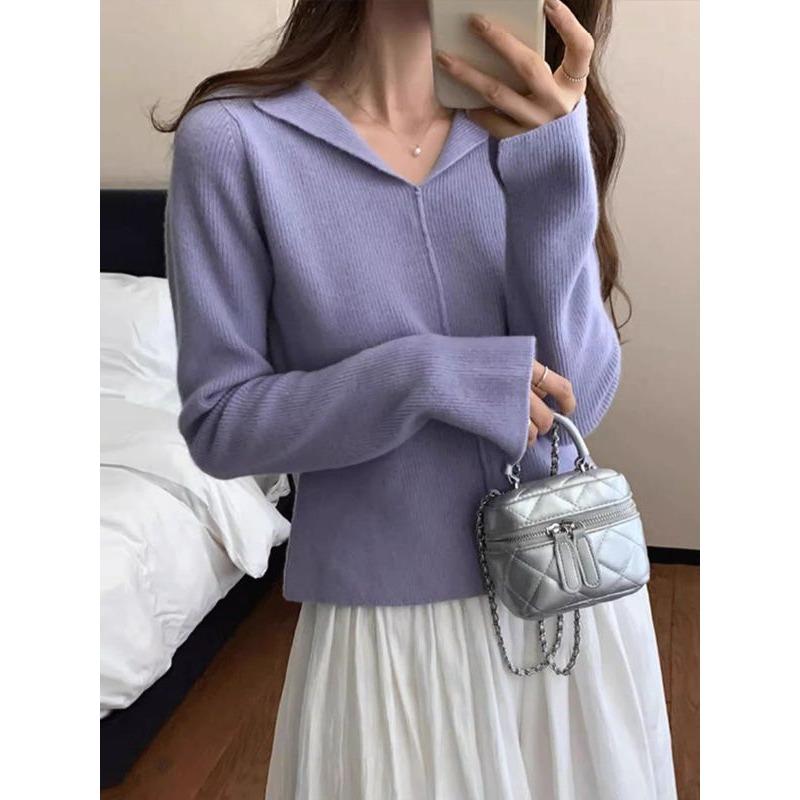 Autumn and winter new temperament gentle and thin knitted bottoming shirt women's solid color versatile pullover sweater inner top