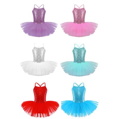 Girls Sequined Camisole Ballet Tutu Dress Skirted Leotard Ballerina Glittering Dance Wear Costumes