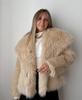 Stylish European & American Faux Fur Coat with Large Lapel, Short Length, Fluffy Plush Material for Women's Fashion.
