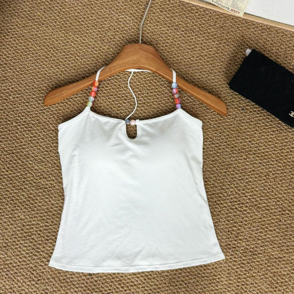 Purple Beaded Halter Tank Top - Women's Sexy Open Back Summer Style