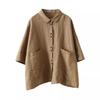 Retro cotton and linen short-sleeved shirt women's summer new large-size shirt loose casual versatile Polo collar top