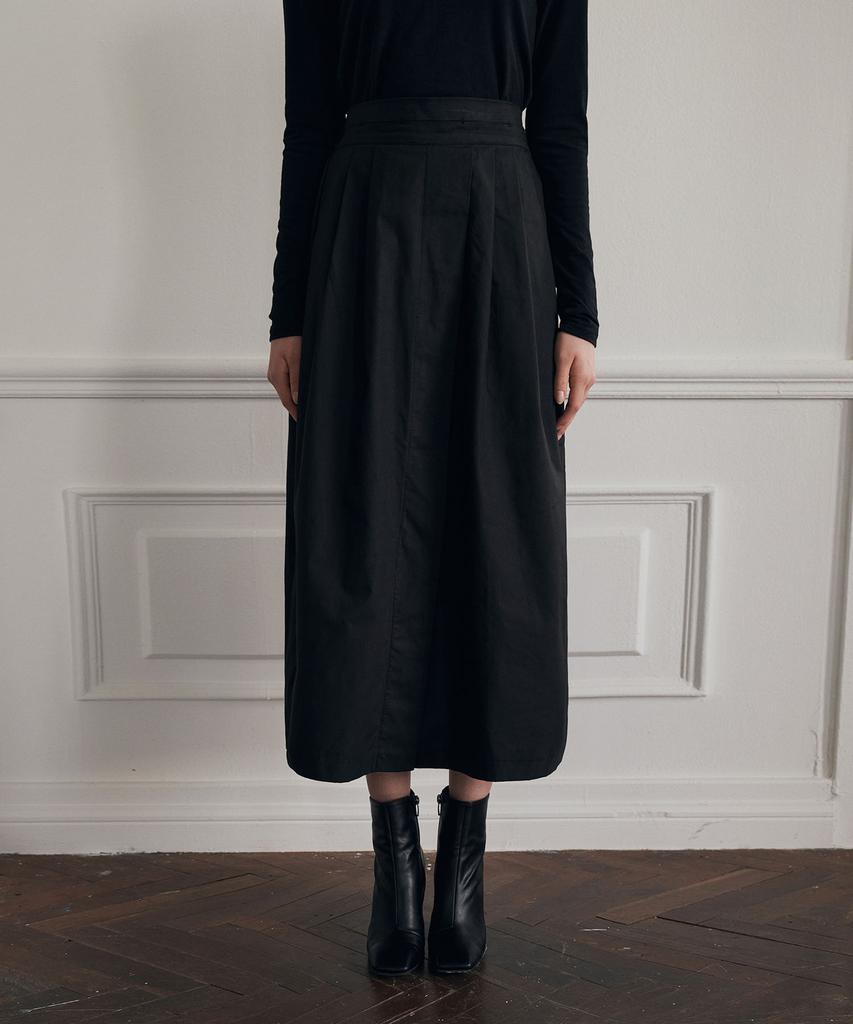 Adowl Line Pintuck Flare Skirt - Black