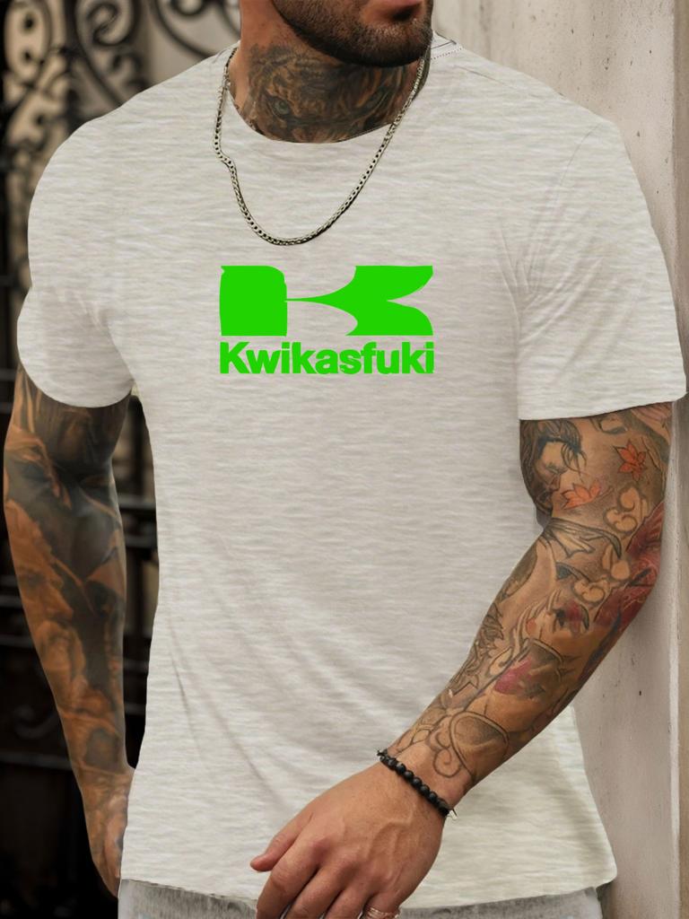 T-shirt a maniche corte Kwikasfuki da uomo 100% cotone con stampa a fantasia Camicia estiva girocollo traspirante casual alla moda Maglietta fresca