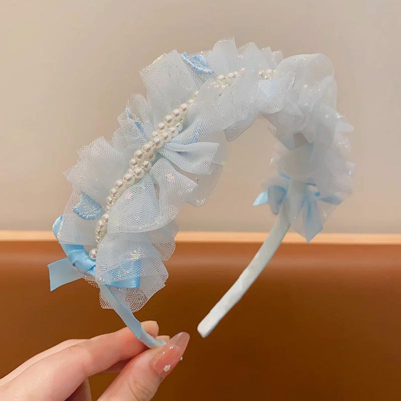 Czarująca Koronkowa Korona Księżniczki z Perłami i Kokardą - Antypoślizgowa Tiara Wróżki z Haftem na Siateczce