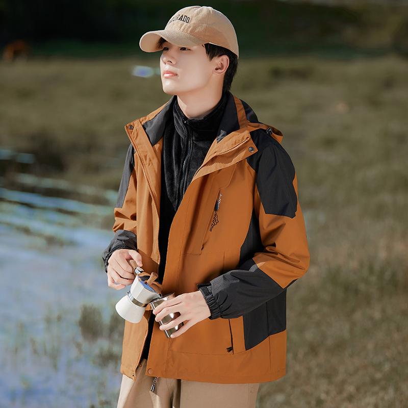 Herren- und Damen-Herbst- und Winterjacken Outdoor Winddicht und Wasserdicht Drei-in-eins Bergsteigerjacke Abnehmbare Kapuzenjacke für Herren