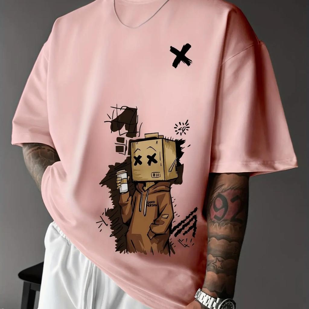 Summer Mens 100Cotton Fashion Casual Sports Loose Trend Graffiti Print Round Neck Short Sleeve TShirt Street Soft Comfortable