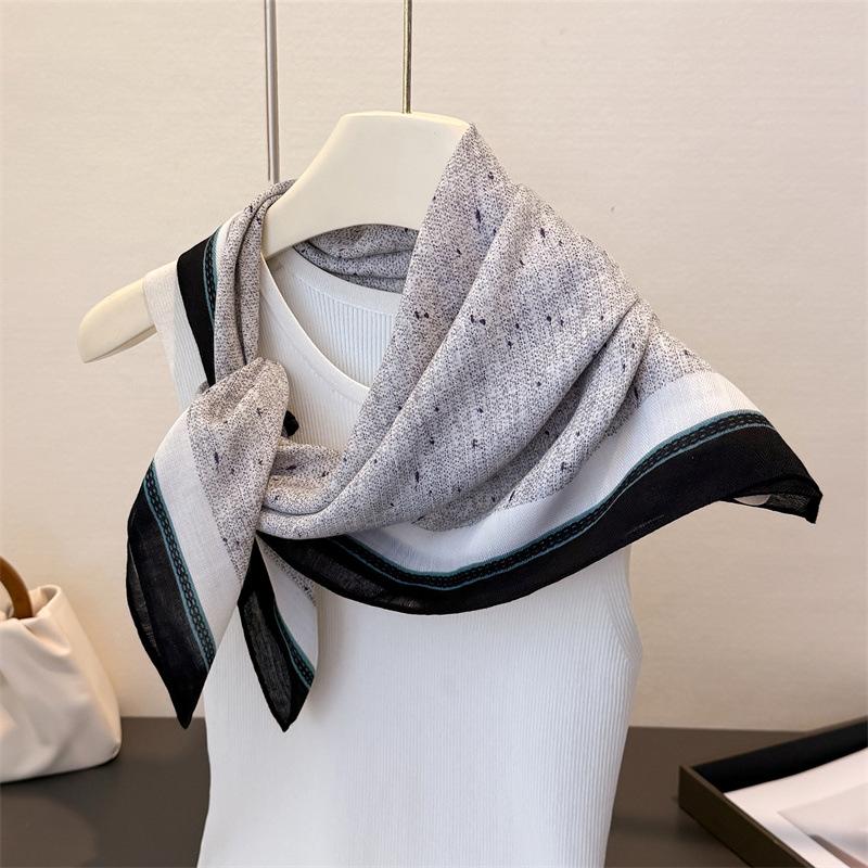Fresh Texture Herringbone Cotton Linen Small Square Scarf Silk Imitation Velvet Headscarf Shawl Sunscreen Women