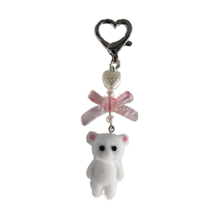 Adorable Cat Keychain with Heart Bowknot Ornament Accessory for Keys Bag Purse