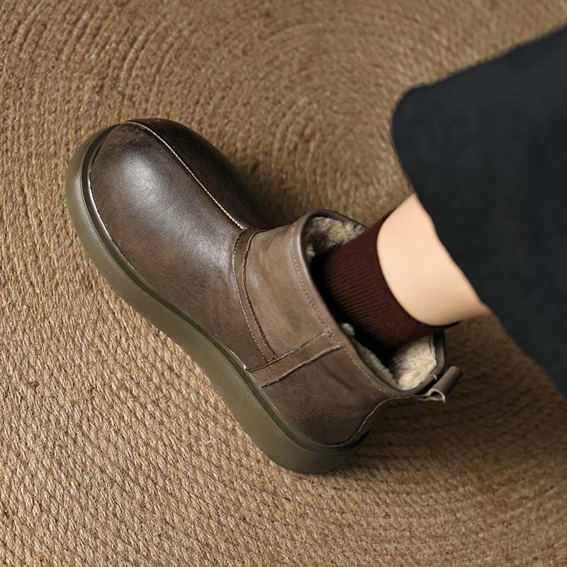 

Krazing Pot Зимняя обувь из коровьей кожи, меха и шерсти, женские зимние ботинки, сохраняющие тепло, без застежек, европейский дизайн, устойчивые к холоду, ботильоны 35 серый