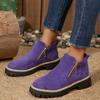 Women's Wide Width Round Toe Ankle Boots, Side Zipper Platform Martin Boots, Wholesale Winter Booties for Women
