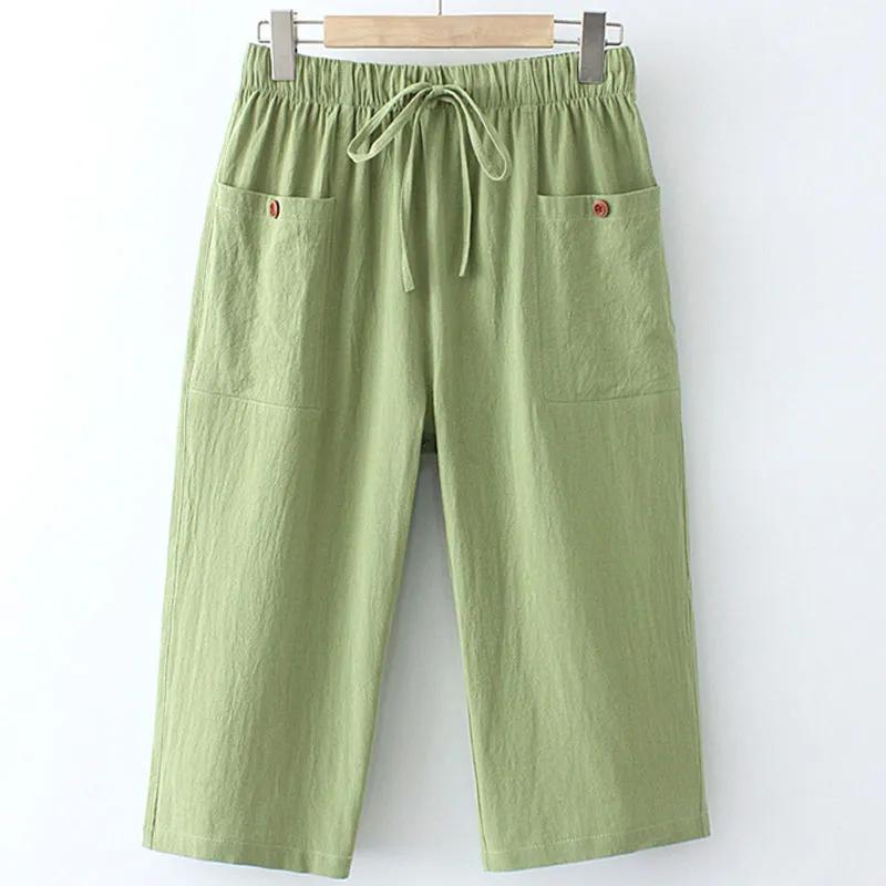 

Женские летние свободные тонкие бриджи, для женщин среднего и пожилого возраста, прямые повседневные брюки с эластичной талией 4XL зелёный