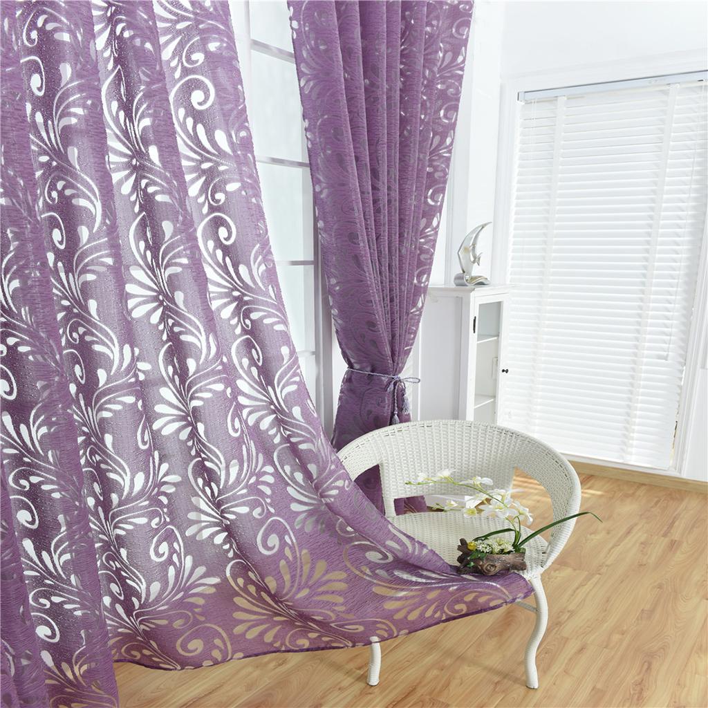 Elegant Flower Sheer Window Curtain Voile Drapery Panel 39''x98'' Purple