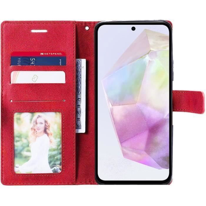 Coque de protection - BOOLING - pour Samsung Galaxy A35 5G - Antichoc - Cuir Synthétique - Rouge