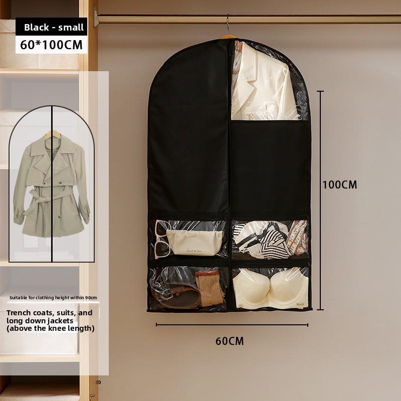 Non Woven Fabric Wardrobe Dust Cover With Multi Pocket Storage For Home And Travel Use